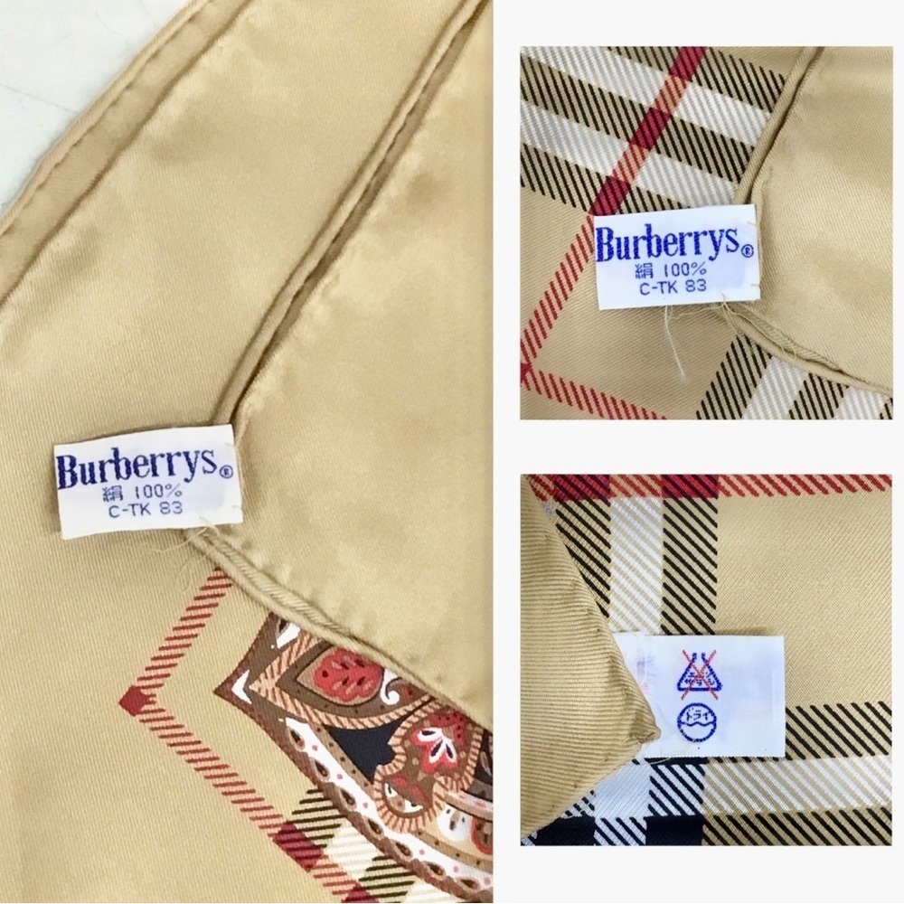 Burberrys Tan and Red Nova Check and Paisley Silk Scarf - Picture 4 of 8